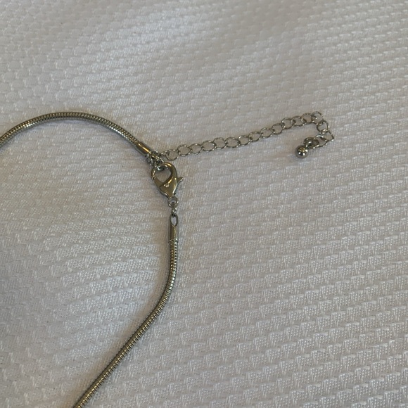 Long Silver Tone Statement Necklace with Sparkle and Chain Tassel - Picture 7 of 8